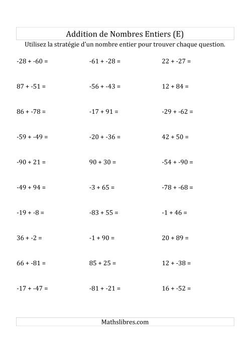 Addition de Nombres Entiers de (-99) à (+99) (Sans les Parenthèses) (E)