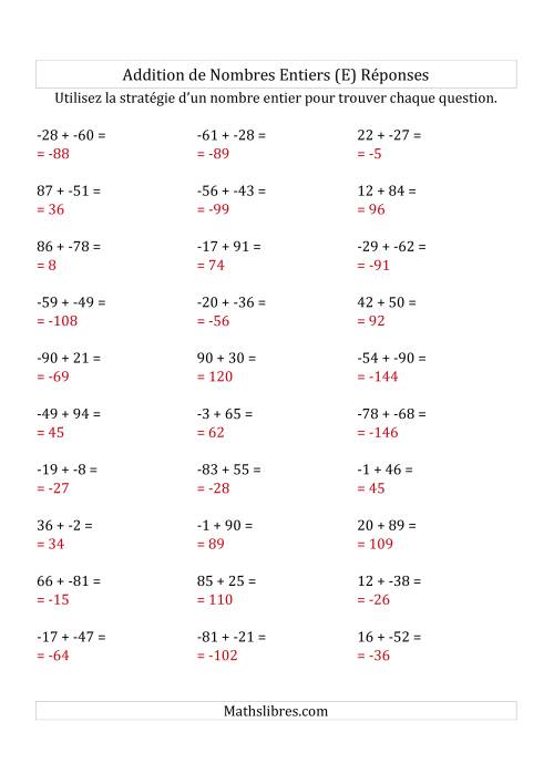 Addition de Nombres Entiers de (-99) à (+99) (Sans les Parenthèses) (E) page 2