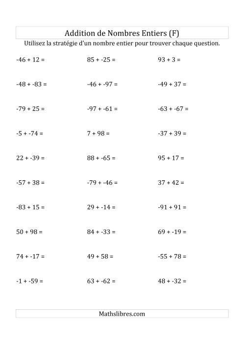 Addition de Nombres Entiers de (-99) à (+99) (Sans les Parenthèses) (F)