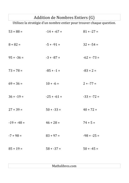 Addition de Nombres Entiers de (-99) à (+99) (Sans les Parenthèses) (G)