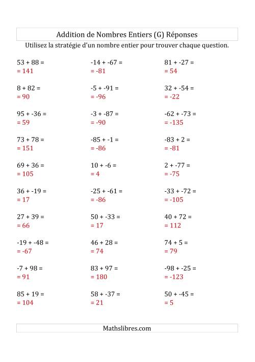 Addition de Nombres Entiers de (-99) à (+99) (Sans les Parenthèses) (G) page 2