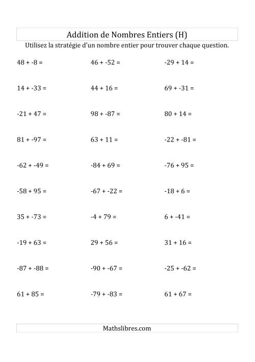 Addition de Nombres Entiers de (-99) à (+99) (Sans les Parenthèses) (H)