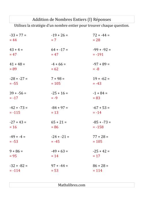 Addition de Nombres Entiers de (-99) à (+99) (Sans les Parenthèses) (I) page 2