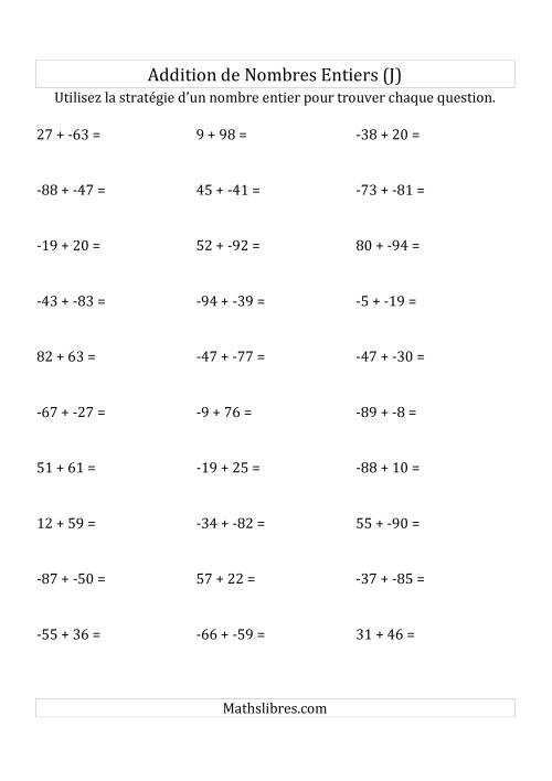 Addition de Nombres Entiers de (-99) à (+99) (Sans les Parenthèses) (J)