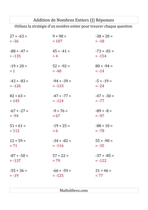 Addition de Nombres Entiers de (-99) à (+99) (Sans les Parenthèses) (J) page 2