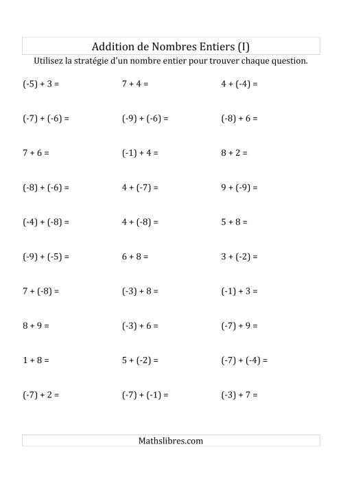 Addition de Nombres Entiers de (-9) à (+9) (Parenthèses sur les Nombres Négatifs) (I)