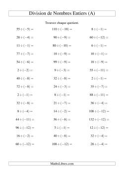 Division de nombres entiers -- Positif divisé par négatif (45 par page)