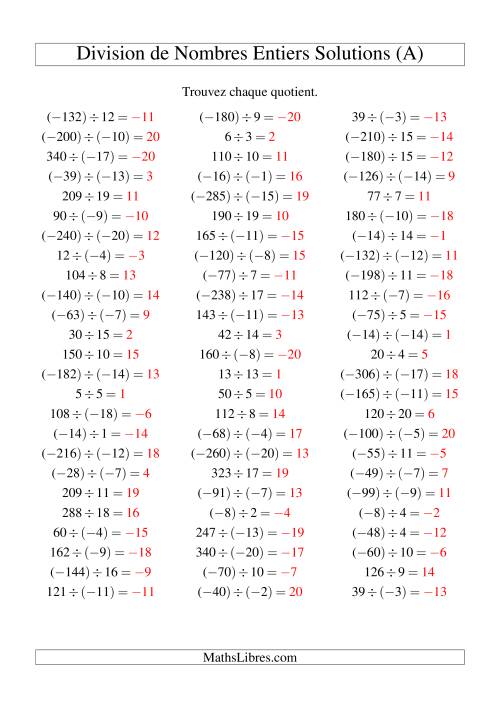 Division de nombres entiers de (-20) à 20 (75 par page) (A) page 2