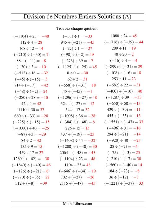 Division de nombres entiers de (-50) à 50 (75 par page) (A) page 2