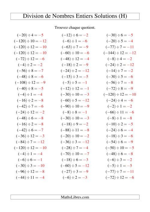Division de nombres entiers -- Négatif divisé par positif (75 par page) (H) page 2