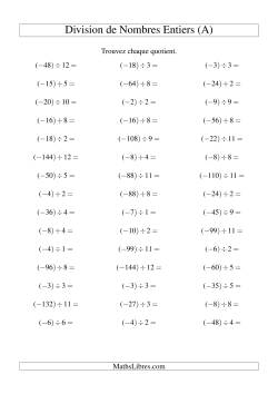Division de nombres entiers -- Négatif divisé par positif (45 par page)