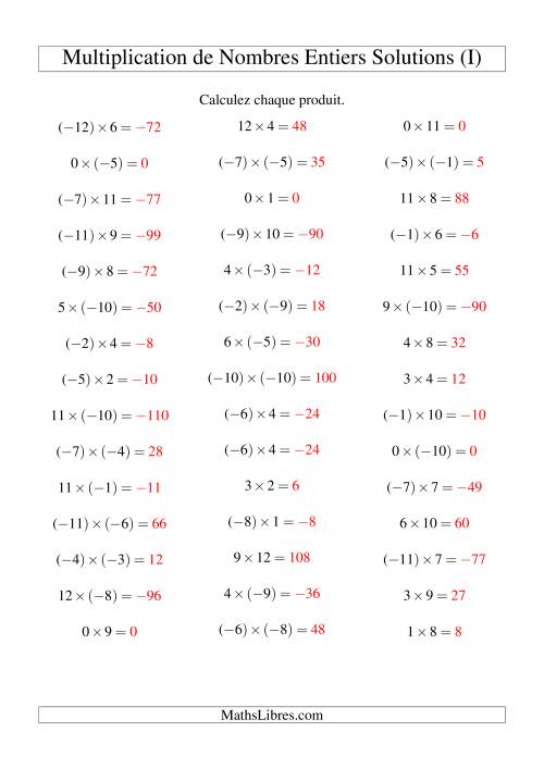 Multiplication de nombres entiers de (-12) à 12 (45 par page) (I) page 2