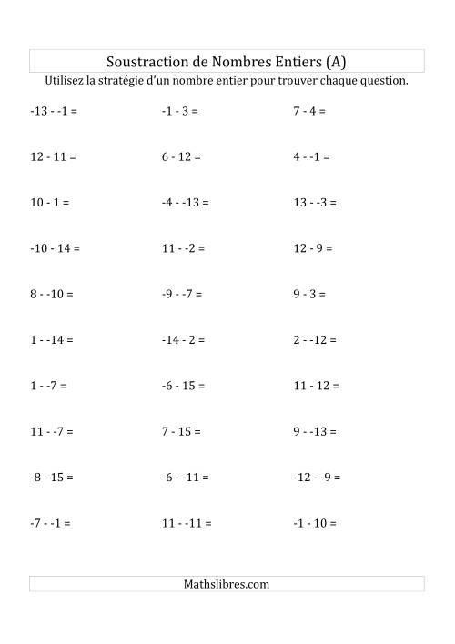 Soustraction de Nombres Entiers de -15 à 15 (Sans les Parenthèses) (A)