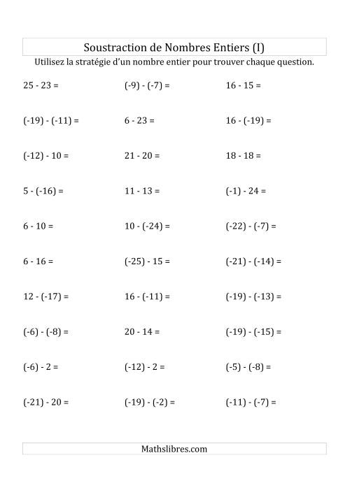 Soustraction de Nombres Entiers de (-25) à 25 (Parenthèses sur les Nombres Négatifs) (I)