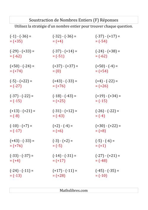 Soustraction de Nombres Entiers de (-50) à (+50) (Avec des Parenthèses) (F) page 2