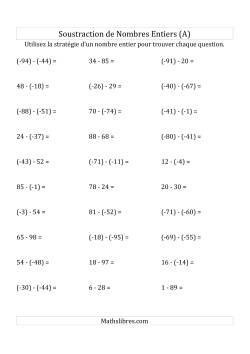 Soustraction de Nombres Entiers de (-99) à 99 (Parenthèses sur les Nombres Négatifs)