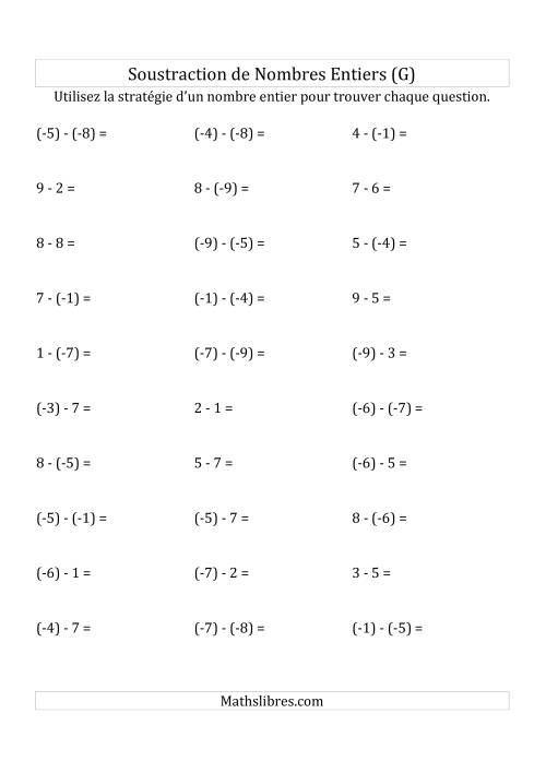 Soustraction de Nombres Entiers de (-9) à 9 (Parenthèses sur les Nombres Négatifs) (G)