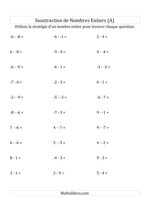 Soustraction de Nombres Entiers de -9 à 9 (Sans les Parenthèses) (A)