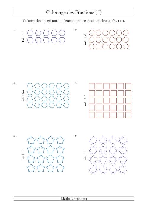 Coloriage de Groupes de Figures pour Représenter des Fractions (J)