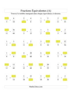 Fractions Équivalentes Nombres Manquants