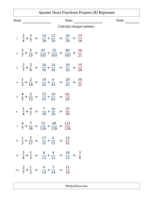 Addition de Fractions (Difficile) (B) page 2