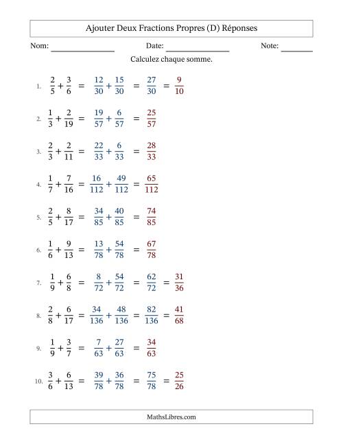 Addition de Fractions (Difficile) (D) page 2