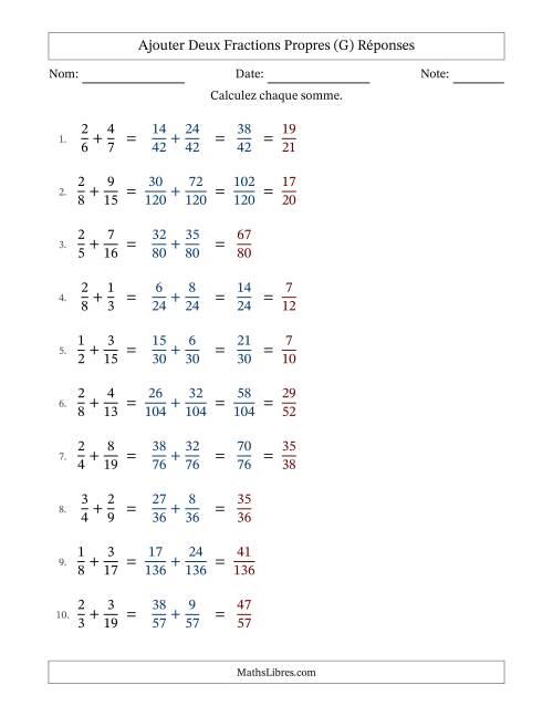 Addition de Fractions (Difficile) (G) page 2
