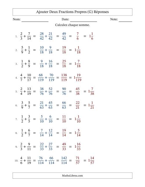 Addition de Fractions avec des Dénominateurs Différents & Résultantes Mixtes (G) page 2