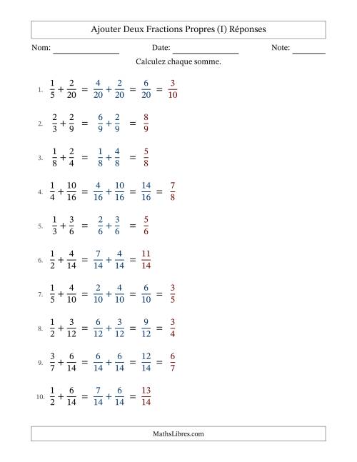 Ajouter deux fractions propres avec des dénominateurs similaires, résultats en fractions propres, et avec simplification dans quelques problèmes (Remplissable) (I) page 2