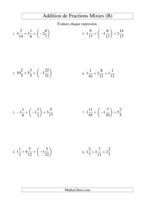 Addition de Fractions Mixtes (Super défi) (B)