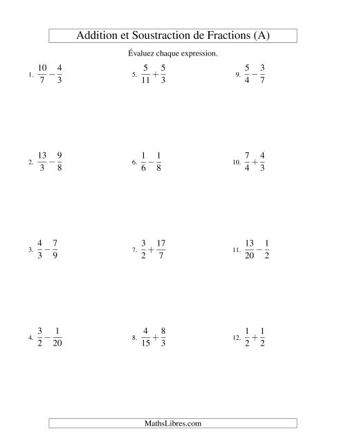 Addition et Soustraction de Fractions (A)