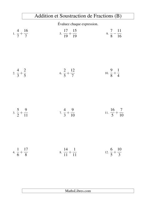 Addition et Soustraction de Fractions (B)