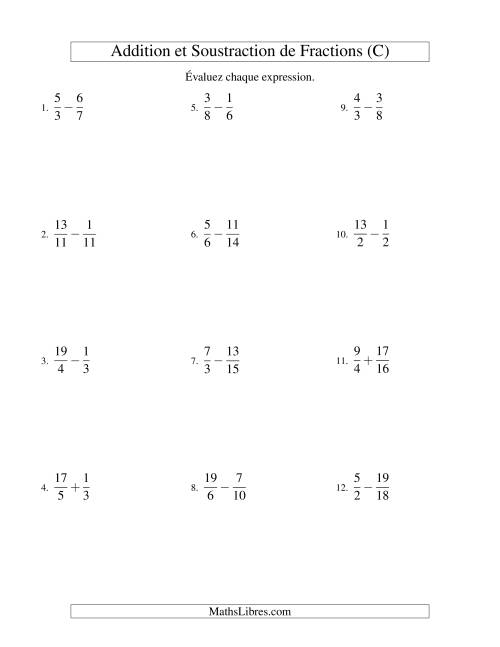 Addition et Soustraction de Fractions (C)