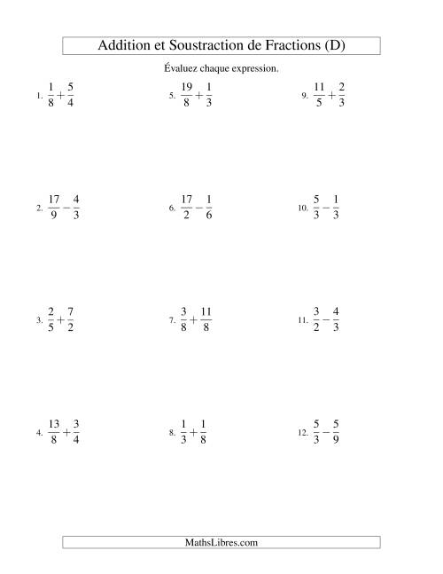 Addition et Soustraction de Fractions (D)