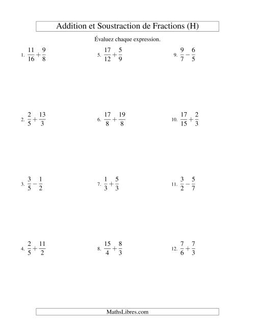 Addition et Soustraction de Fractions (H)