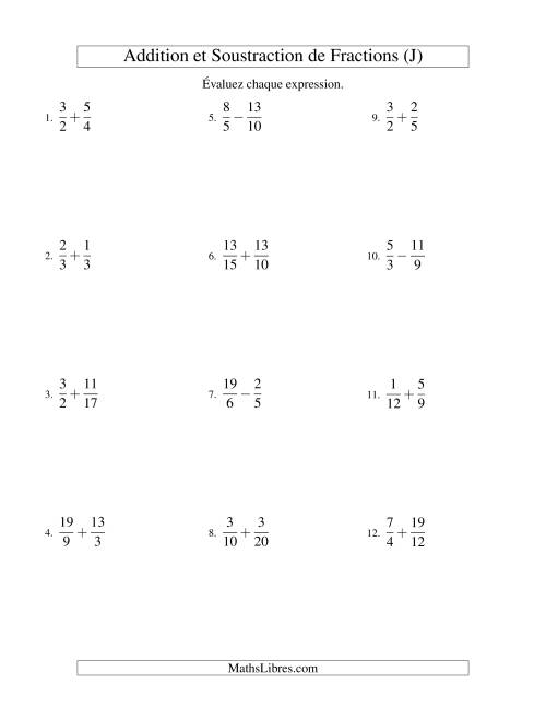 Addition et Soustraction de Fractions (J)