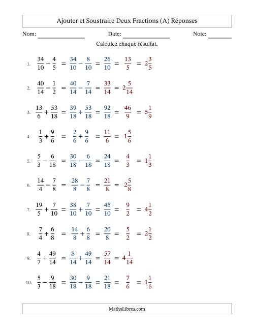Ajouter et soustraire fractions propres e impropres avec des dénominateurs similaires, résultats en fractions mixtes, et avec simplification dans quelques problèmes (Remplissable) (Tout) page 2