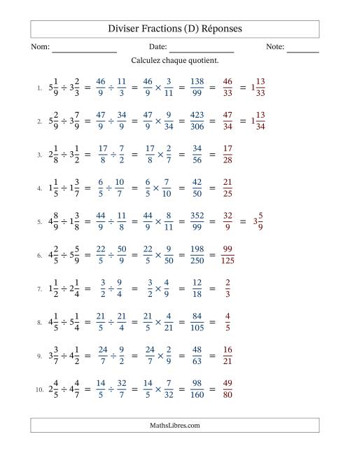 Diviser deux fractions mixtes, et avec simplification dans tous les problèmes (Remplissable) (D) page 2