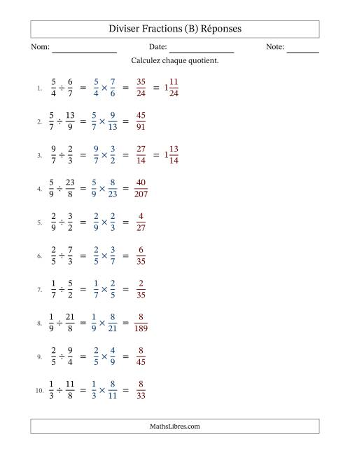 Diviser fractions propres e impropres, et sans simplification (Remplissable) (B) page 2