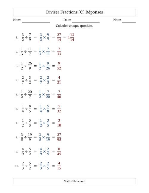 Diviser fractions propres e impropres, et sans simplification (Remplissable) (C) page 2