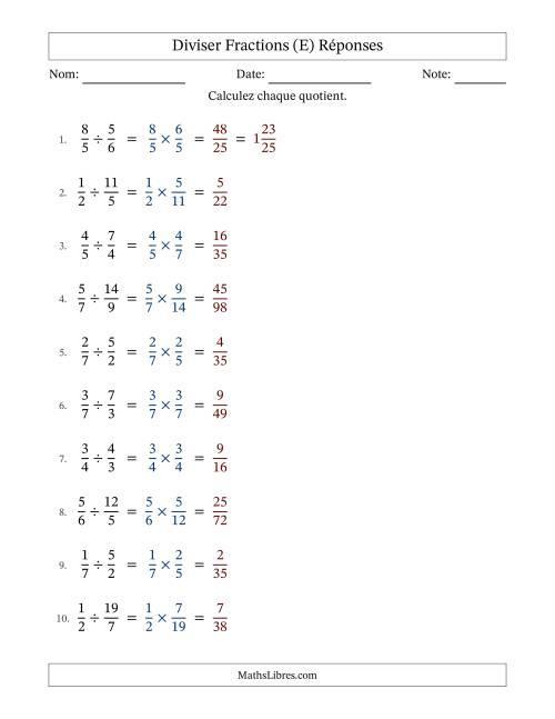 Diviser fractions propres e impropres, et sans simplification (Remplissable) (E) page 2