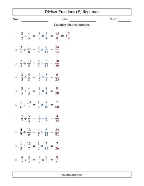 Diviser fractions propres e impropres, et sans simplification (Remplissable) (F) page 2