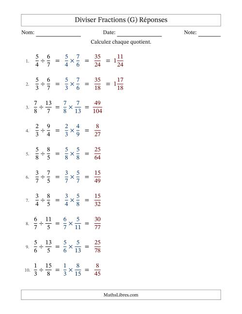 Diviser fractions propres e impropres, et sans simplification (Remplissable) (G) page 2