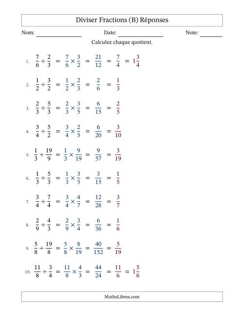 Diviser fractions propres e impropres, et avec simplification dans tous les problèmes (Remplissable) (B) page 2