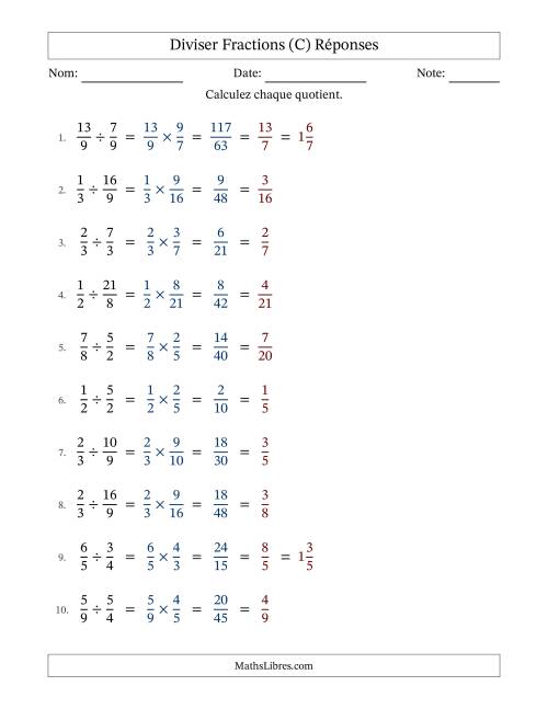 Diviser fractions propres e impropres, et avec simplification dans tous les problèmes (Remplissable) (C) page 2