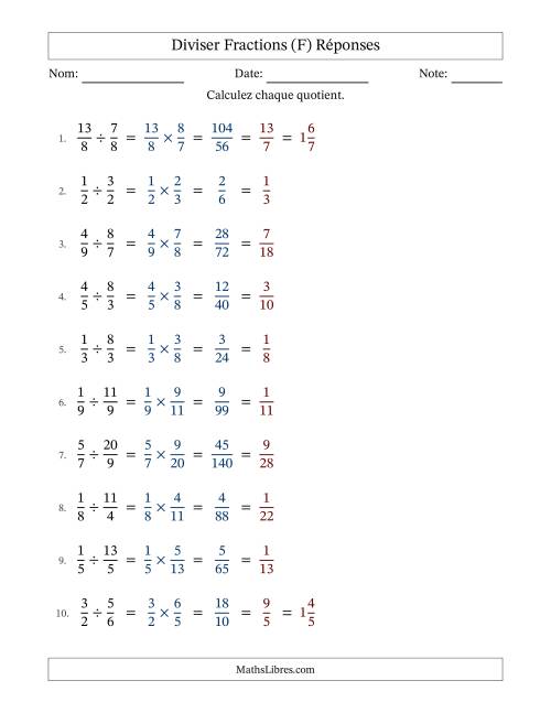 Diviser fractions propres e impropres, et avec simplification dans tous les problèmes (Remplissable) (F) page 2