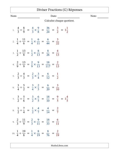 Diviser fractions propres e impropres, et avec simplification dans tous les problèmes (Remplissable) (G) page 2