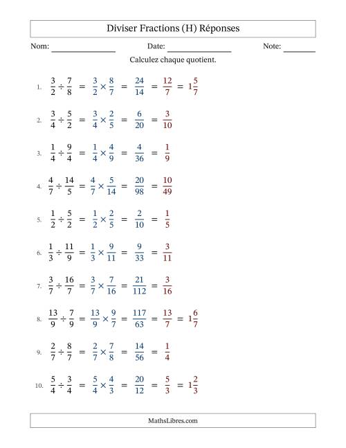 Diviser fractions propres e impropres, et avec simplification dans tous les problèmes (Remplissable) (H) page 2
