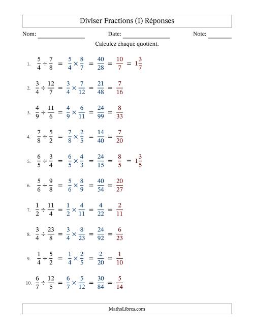 Diviser fractions propres e impropres, et avec simplification dans tous les problèmes (Remplissable) (I) page 2