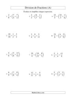 Division et Simplification de Fractions Impropres -- 3 fractions